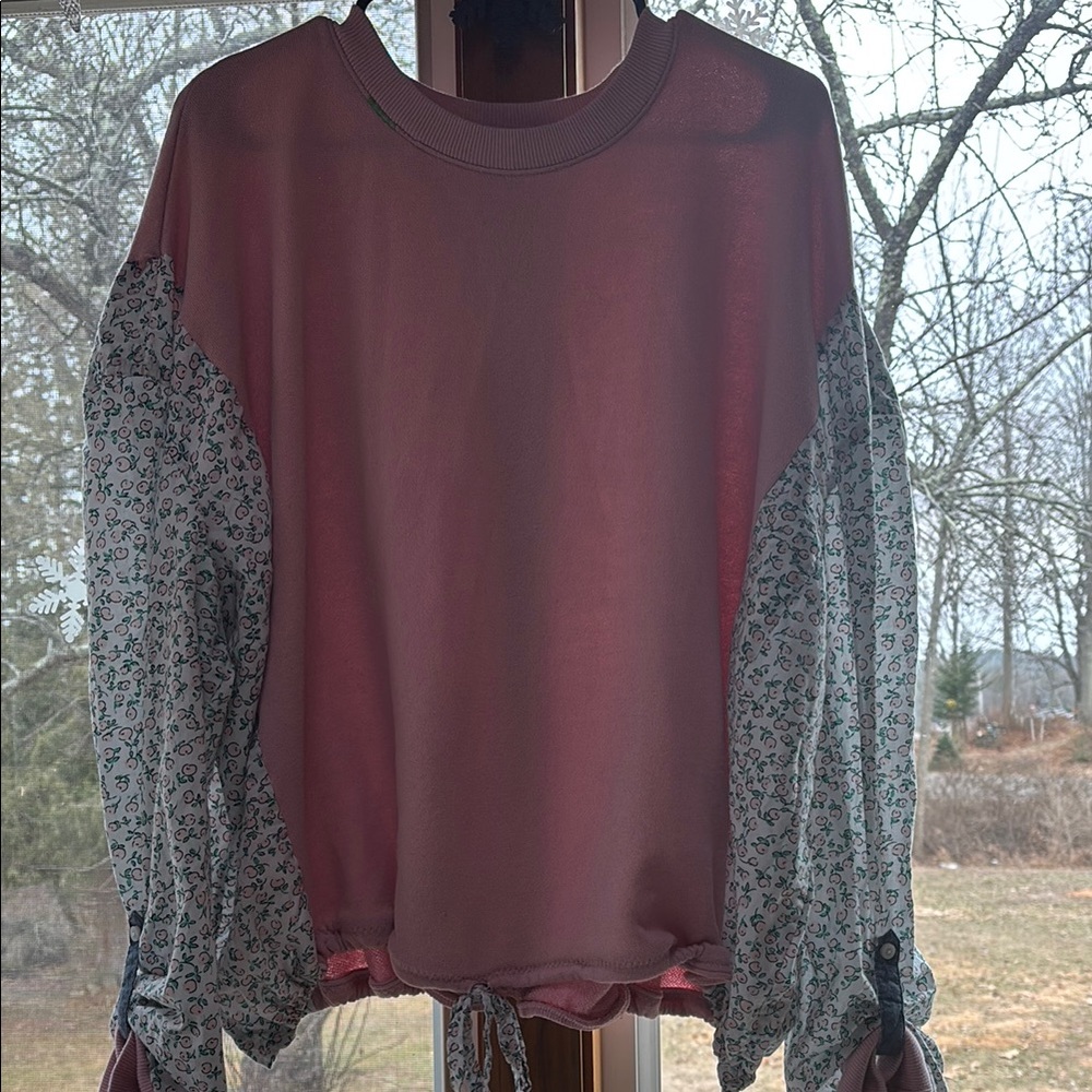 Time and Tru Pink and Green Long Sleeve Boxy Blouse upcycled sweatshi